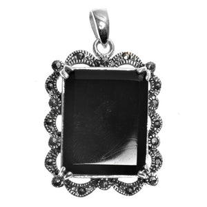Sterling Silver Beautiful Black Onyx Marcasite Pendant Vintage Charm 925 new
