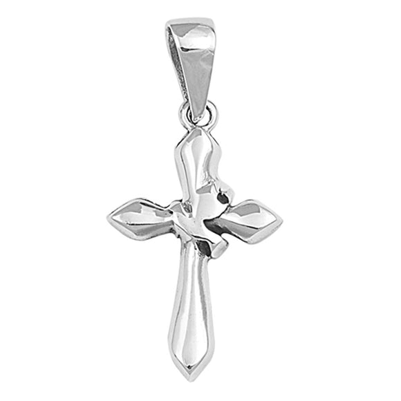 Simple High Polish Dove Cross Pendant .925 Sterling Silver Classic Charm
