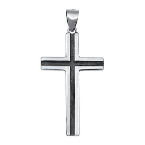 Sterling Silver Slim Modern Cross Pendant Dual Tone Statement Faith Charm 925