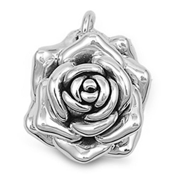 Flower Angular Rose Bloom Pendant .925 Sterling Silver Blossom Linear Charm