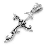 Skull Filigree Cross Pendant .925 Sterling Silver Biker Barbed Wire Vine Charm