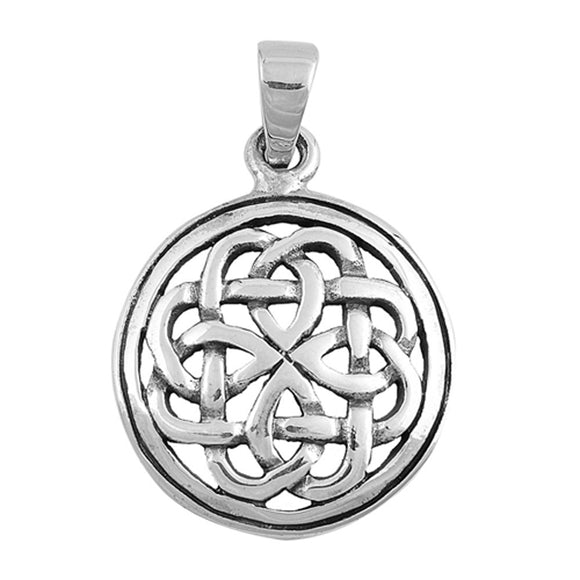 Sterling Silver Celtic Knot Pendant Interwoven Intricate Clover Flower Charm 925