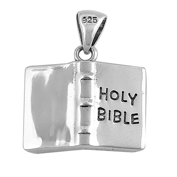 Sterling Silver Holy Bible Pendant Open Book Christianity Faith Jesus Charm 925