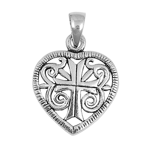 Sterling Silver Ornate Cross Heart Pendant Filigree Vintage Christian Charm 925