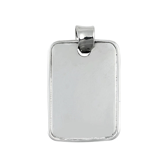 Sterling Silver Simple Flat Dogtag Pendant Engravable Statement Classic Charm