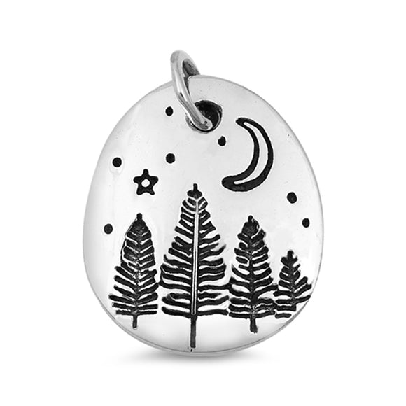 Sterling Silver Night Sky Pendant Pine Tree Wilderness Outdoors Camping Charm