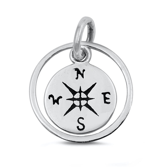 Sterling Silver Mariners Compass Pendant Nautical Wanderlust Travel Charm 925