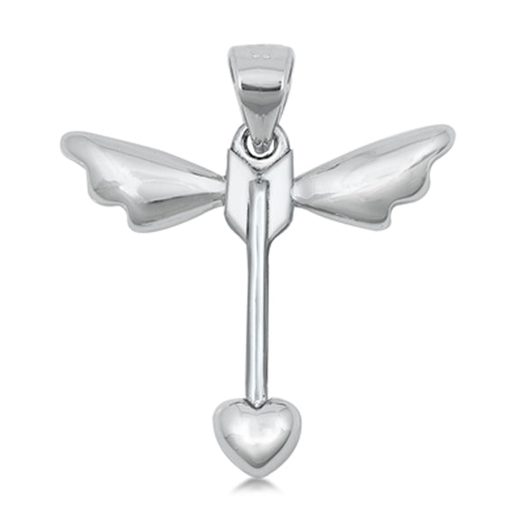 Sterling Silver Cupid's Arrow Heart Pendant Cute Angel Wing Love Charm 925 New