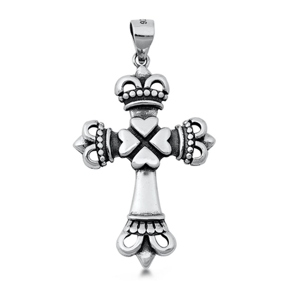 Sterling Silver Celtic Heart Cross Pendant Four Leaf Clover Love Crown Charm