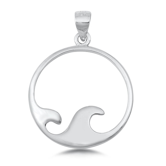 Sterling Silver Simple Ocean Wave Pendant Cutout Modern Minimalist Charm 925 New