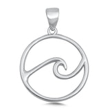 Sterling Silver Modern Ocean Wave Pendant Beach Outline Open Circle Charm 925