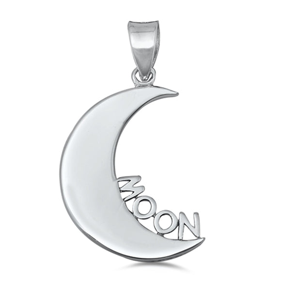 Sterling Silver High Polish Crescent Moon Pendant Word Letter Simple Charm 925