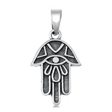 Sterling Silver Oxidized Hamsa Pendant Hand of God Evil Eye Boho Style Charm 925