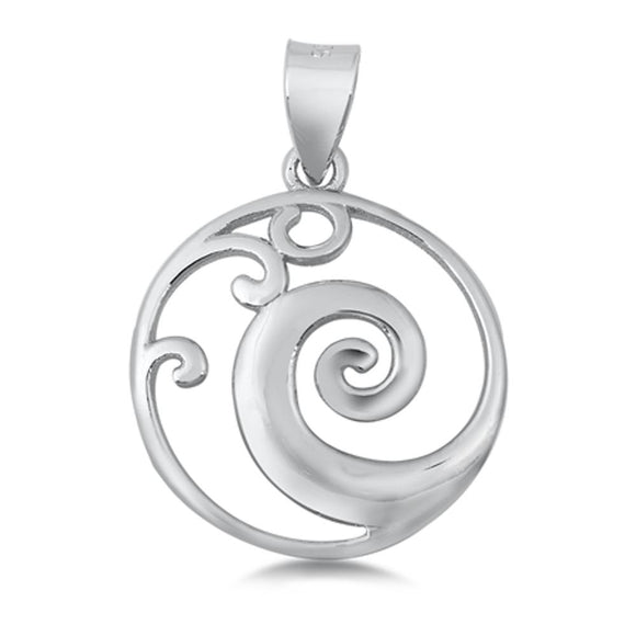 Sterling Silver Cute Wave Curl Pendant Beach Ocean Sea Medallion Charm 925 New