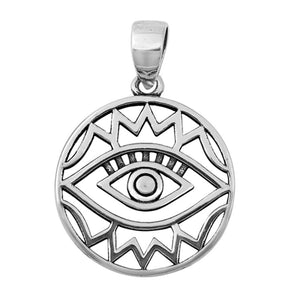 Sterling Silver All Seeing Evil Eye Pendant Unique Zig Zag Cutout Open Charm 925