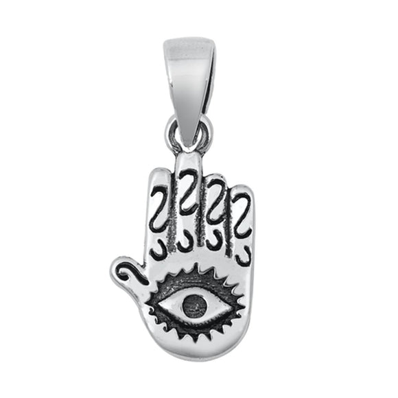 Sterling Silver Hand of God Pendant Hamsa Evil Eye Filigree Swirl Unique Charm