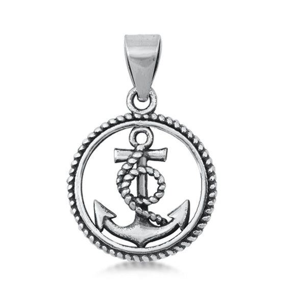 Sterling Silver Traditional Anchor Pendant Nautical Hoop Rope Knot Halo Charm