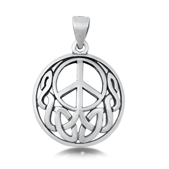 Sterling Silver Peace Sign Pendant Medallion Celtic Knot Open Cutout Charm 925