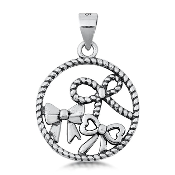 Sterling Silver Bow Hoop Pendant Ribbon Knot Promise Heart Love Charm 925 New