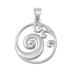 Sterling Silver Ocean Wave Pendant Filigree Swirl Open Hoop Water Charm 925 New