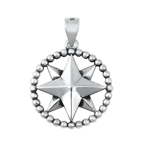 Sterling Silver Unique Double Star Pendant Bead Halo Compass Arrow Charm 925 New