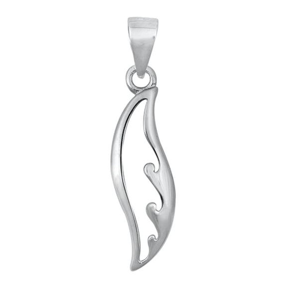 Sterling Silver Surfboard Water Leaf Pendant Ocean Wave Cutout Swish Open Charm