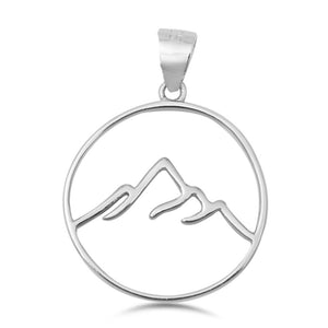 Sterling Silver Mountain Range Pendant Hoop Outline Minimalist Simple Charm 925