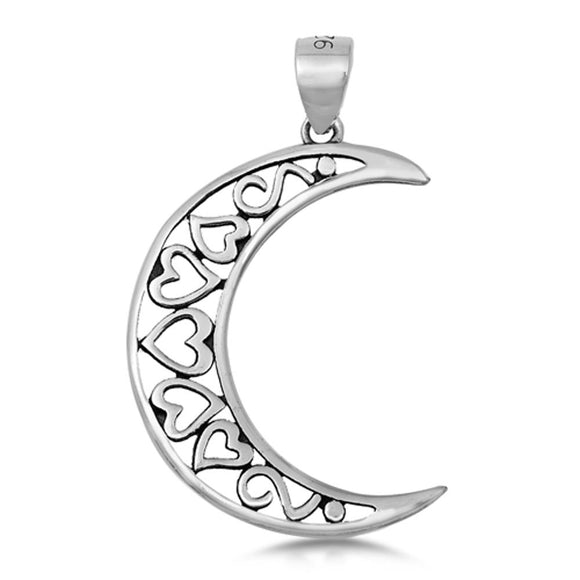Sterling Silver Heart Crescent Moon Pendant Mystic Fantasy Space Charm 925 New