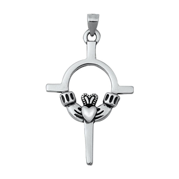 Sterling Silver Unique Open Cross Pendant Claddagh Celtic Promise Heart Charm