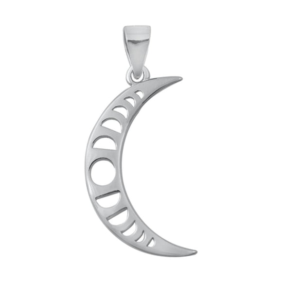 Sterling Silver Moon Phases Crescent Moon Pendant Cutout Unique Mystic Charm 925