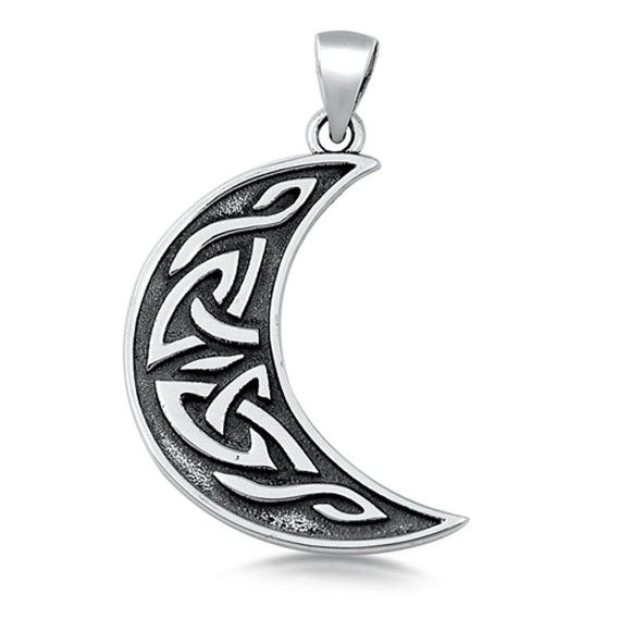 Sterling Silver Celtic Knot Crescent Moon Pendant Oxidized Detail Elegant Charm