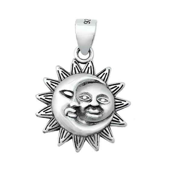 Sterling Silver Sun Moon Face Pendant Flower Sky Space Happy Charm 925 New