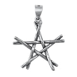 Sterling Silver Stick Star Pendant Interlocking Witch Pentagram Charm 925 New
