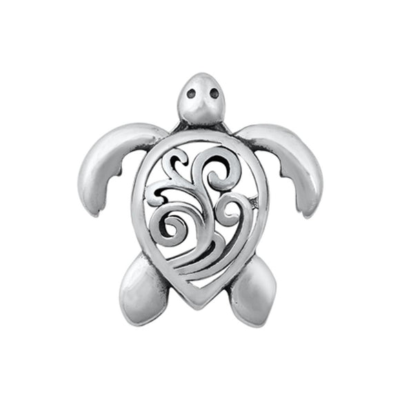 Sterling Silver Cutout Turtle Pendant Open Shell Animal Tropical Swirl Charm 925