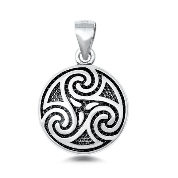 Sterling Silver Trinity Swirl Pendant Triquetra Spiral Oxidized Detail Charm 925