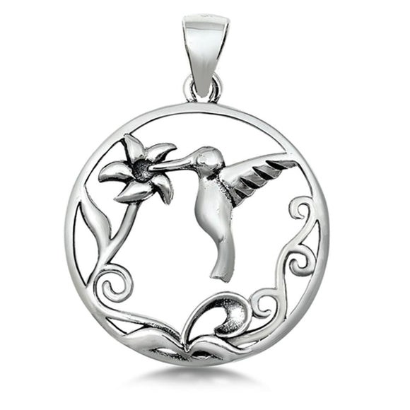 Sterling Silver Hummingbird Hoop Pendant Filigree Swirl Bird Animal Charm 925