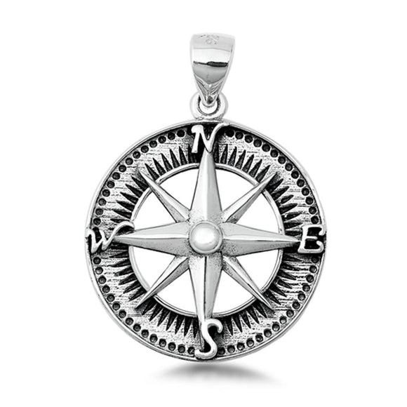 Sterling Silver Compass Rose Pendant Star Flower North South East West Charm 925