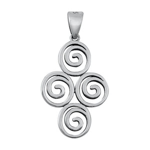 Sterling Silver Four Swirl Cross Pendant Filigree Spiral Curl Unique Charm 925
