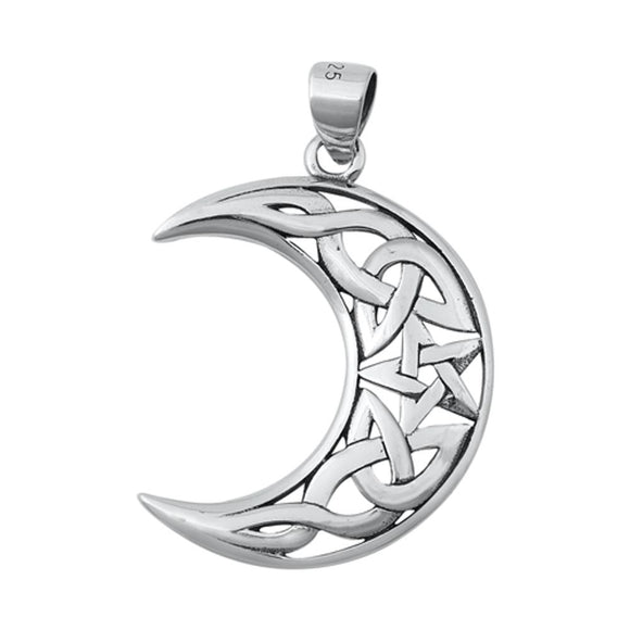 Sterling Silver Celtic Crescent Moon Pendant Pentagram Triquetra Charm 925 New