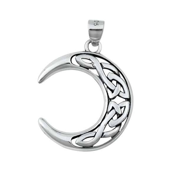 Sterling Silver Celtic Crescent Moon Pendant Triquetra Knot Celestial Charm 925