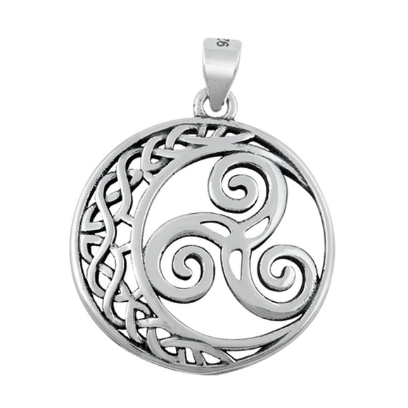 Sterling Silver Celtic Triquetra Pendant Crescent Moon Triskelion Charm 925 New