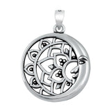 Sterling Silver Fashion Bali Crescent Moon Pendant Oxidized Lotus Sun Charm 925