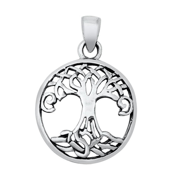 Sterling Silver Celtic Tree of Life Pendant Knot Weave Open Hoop Loop Charm 925