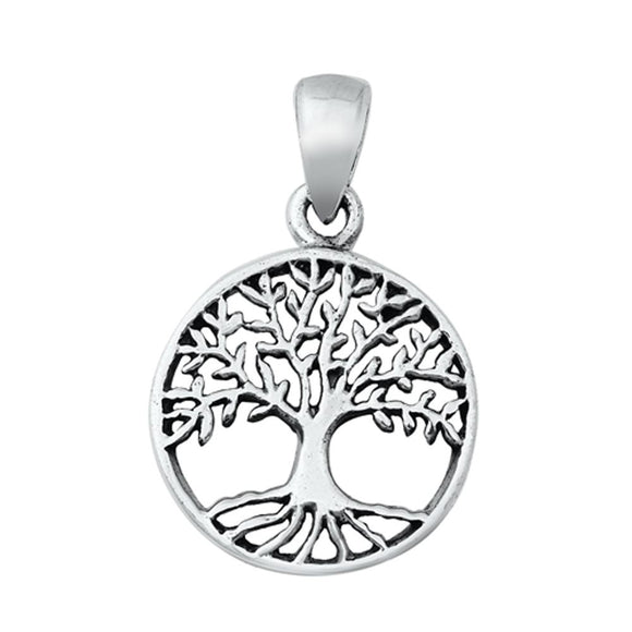Sterling Silver Classic Tree of Life Pendant Hoop Medallion Cutout Leaf Charm