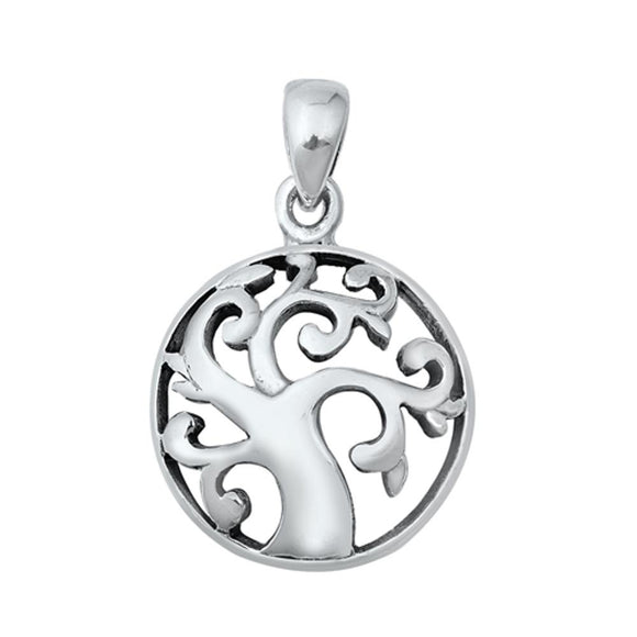 Sterling Silver Filigree Swirl Tree of Life Pendant Spiral Curl Nature Charm 925