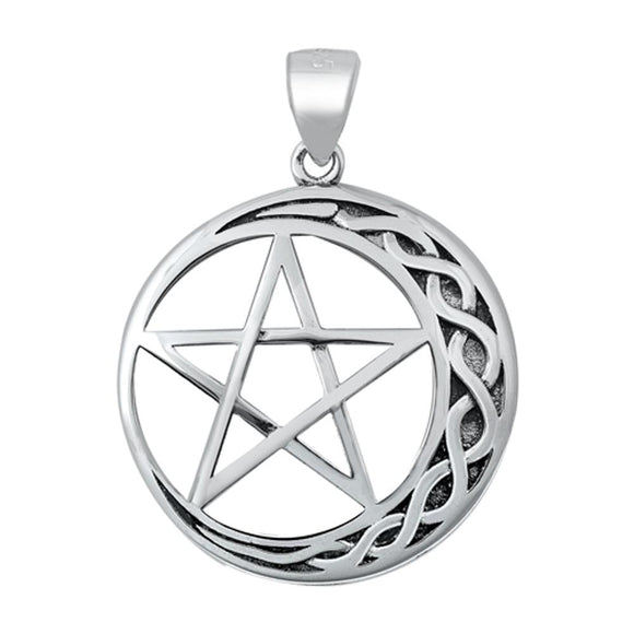 Sterling Silver Pentagram Pendant Star Circle Celtic Knot Crescent Moon Charm