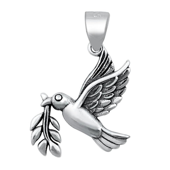 Sterling Silver Flying Dove Pendant Wing Animal Leaf Branch Nature Charm 925 New