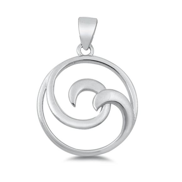 Sterling Silver Double Wave Hoop Pendant Swirl Ocean Elegant Romantic Charm 925