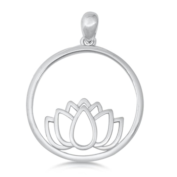 Sterling Silver Lotus Flower Pendant Hoop Circle Loop Cutout Minimalist Charm