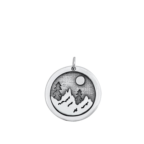 Sterling Silver Mountain Range Pendant Nature Hiking Camping Medallion Charm 925